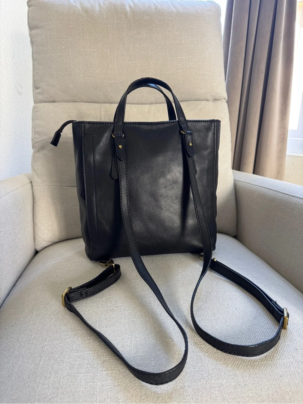 Fossil Camilla Black Leather Convertible Small Backpack